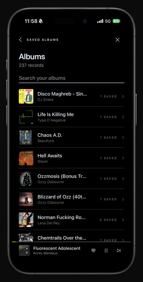 Again Music albums screen
