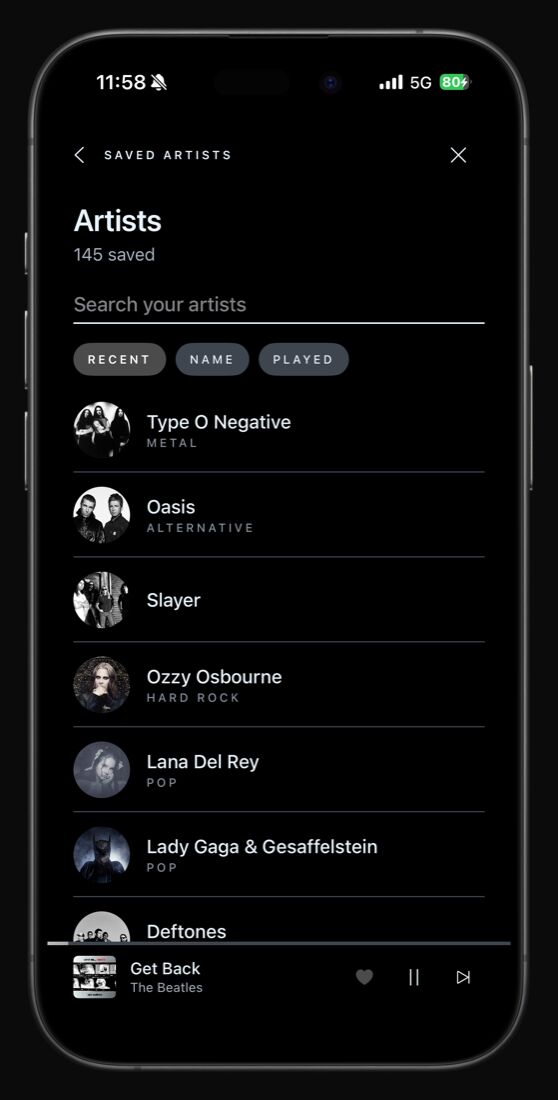 Again Music artists screen