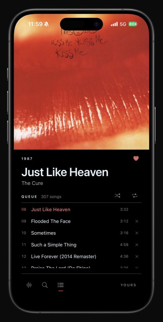 Again Music now playing screen
