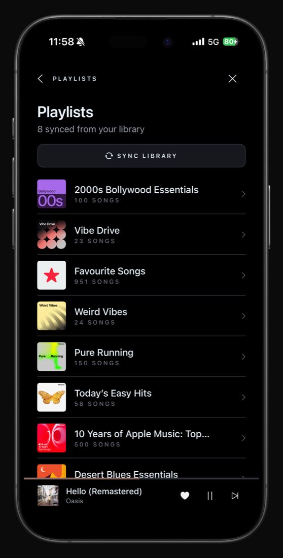 Again Music playlists screen