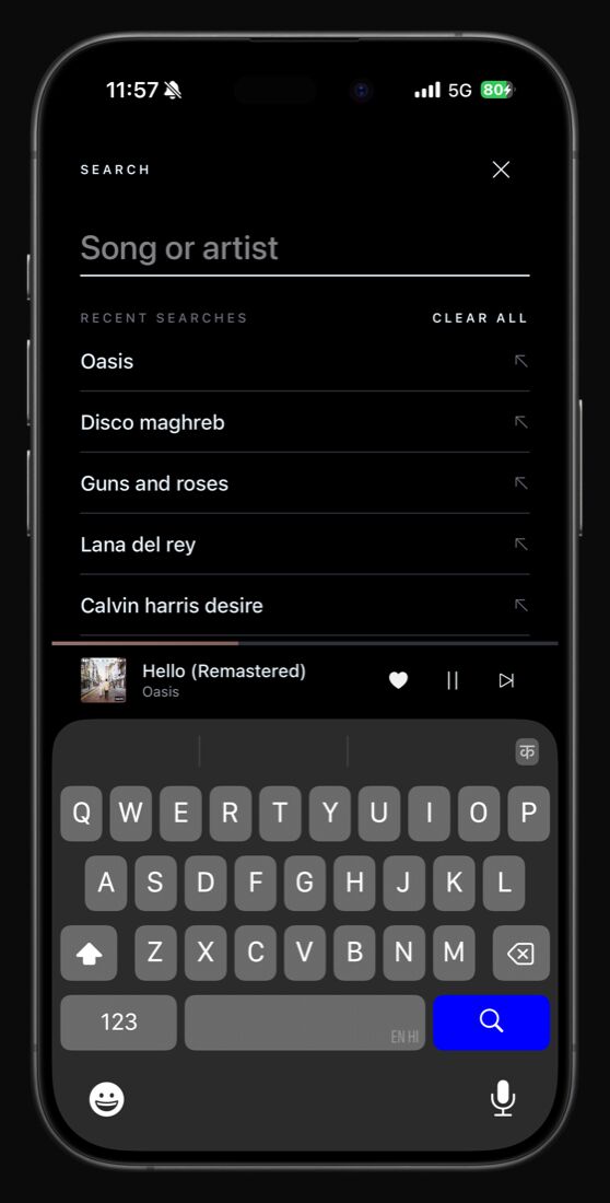 Again Music search screen