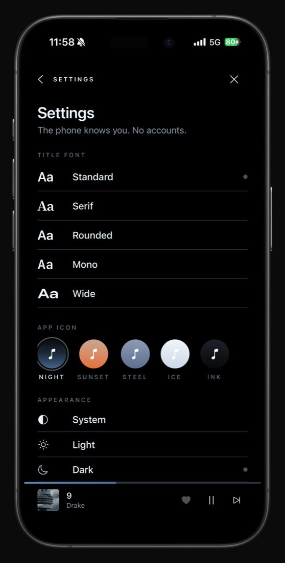 Again Music settings screen