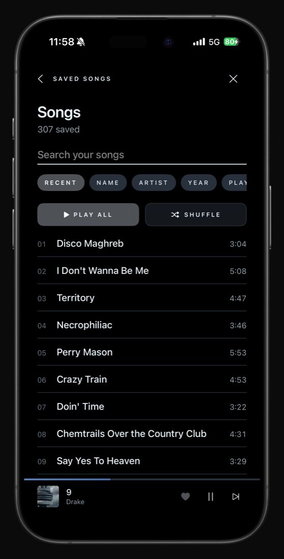 Again Music songs screen