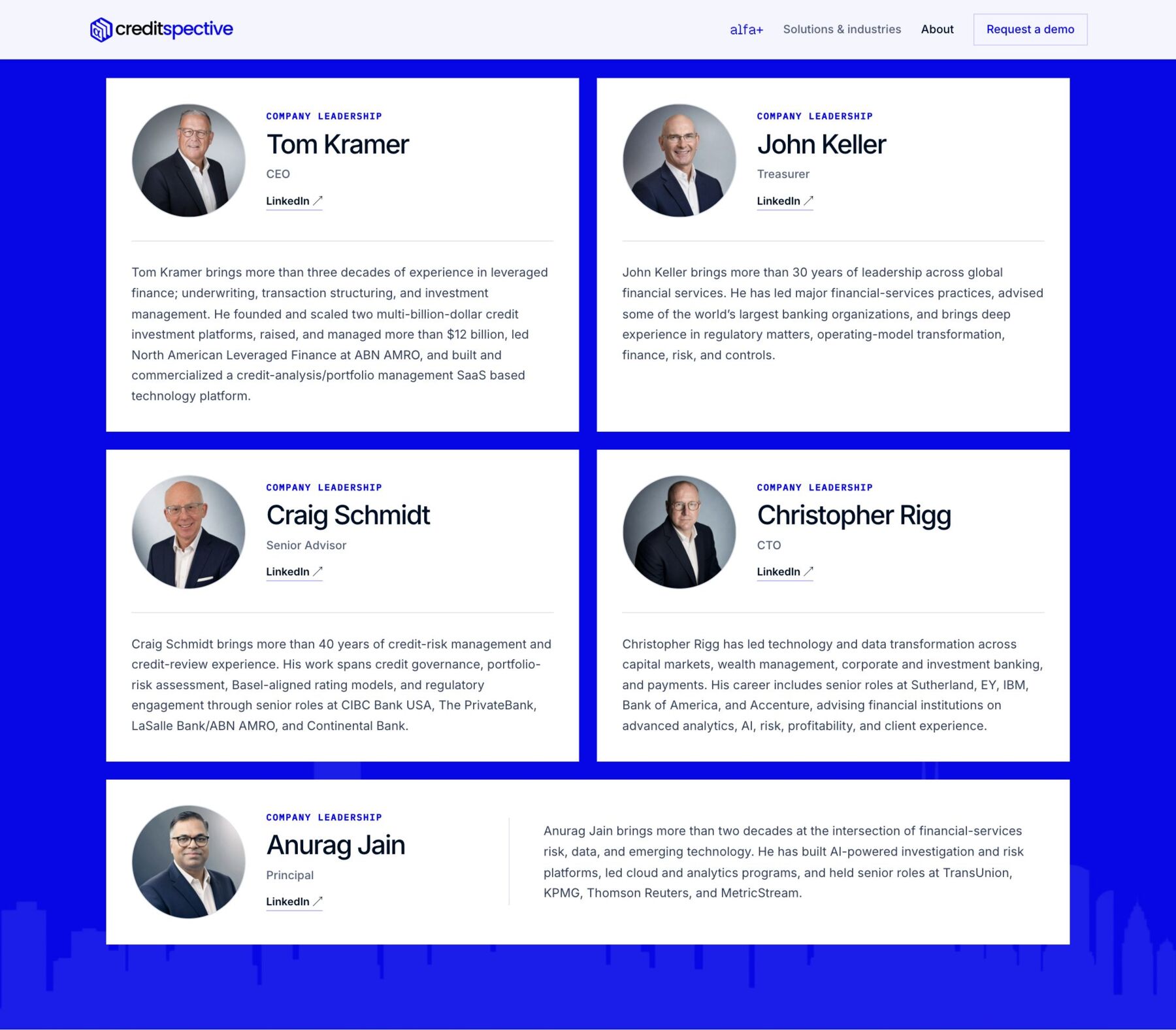 About · leadership on a blue ground