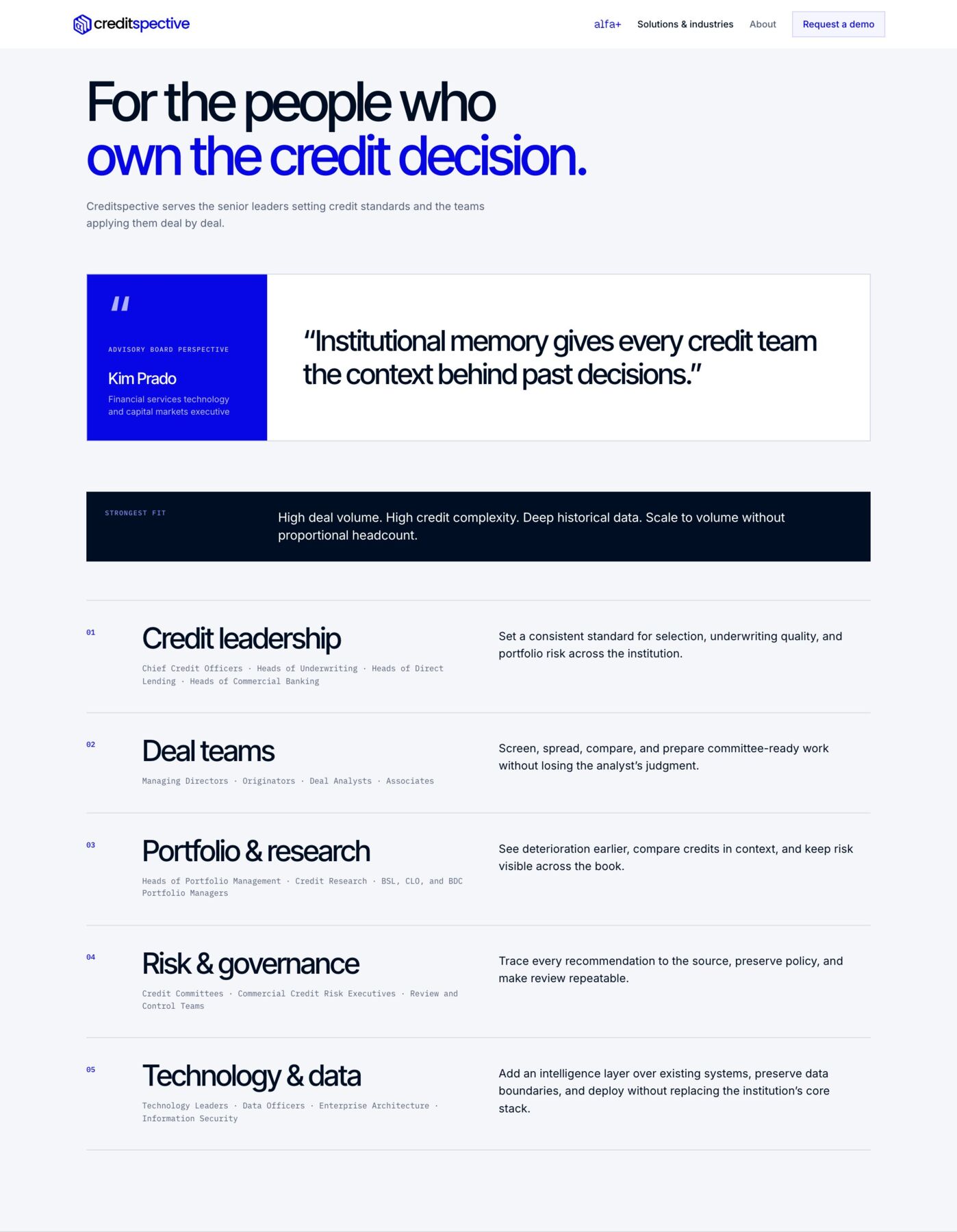 Solutions · who owns the credit decision