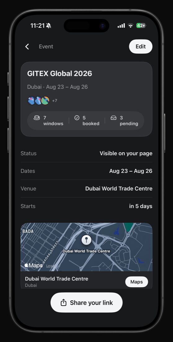 Kifak event page screen