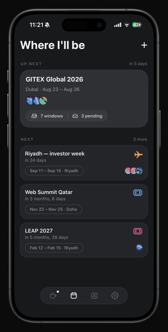 Kifak events screen