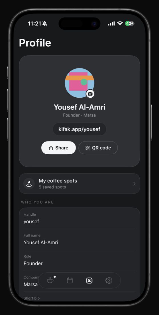 Kifak profile screen
