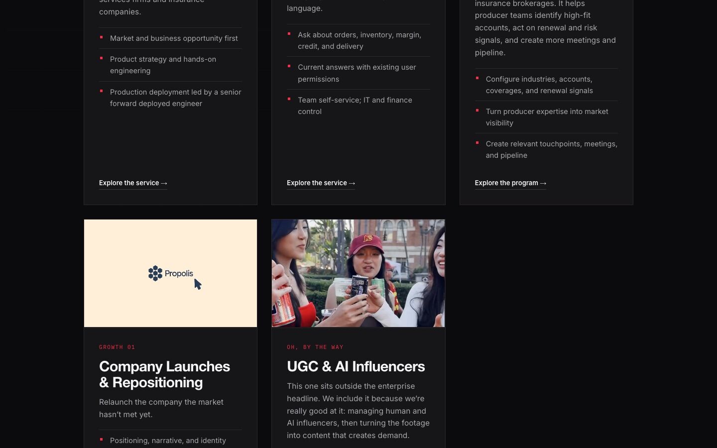 The NoMiddle services page